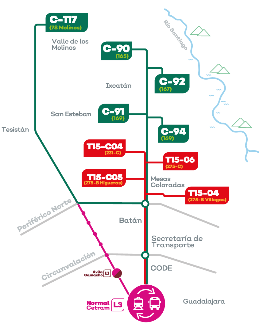 imagen de mapa web de rutas de desvios de línea 3 movil