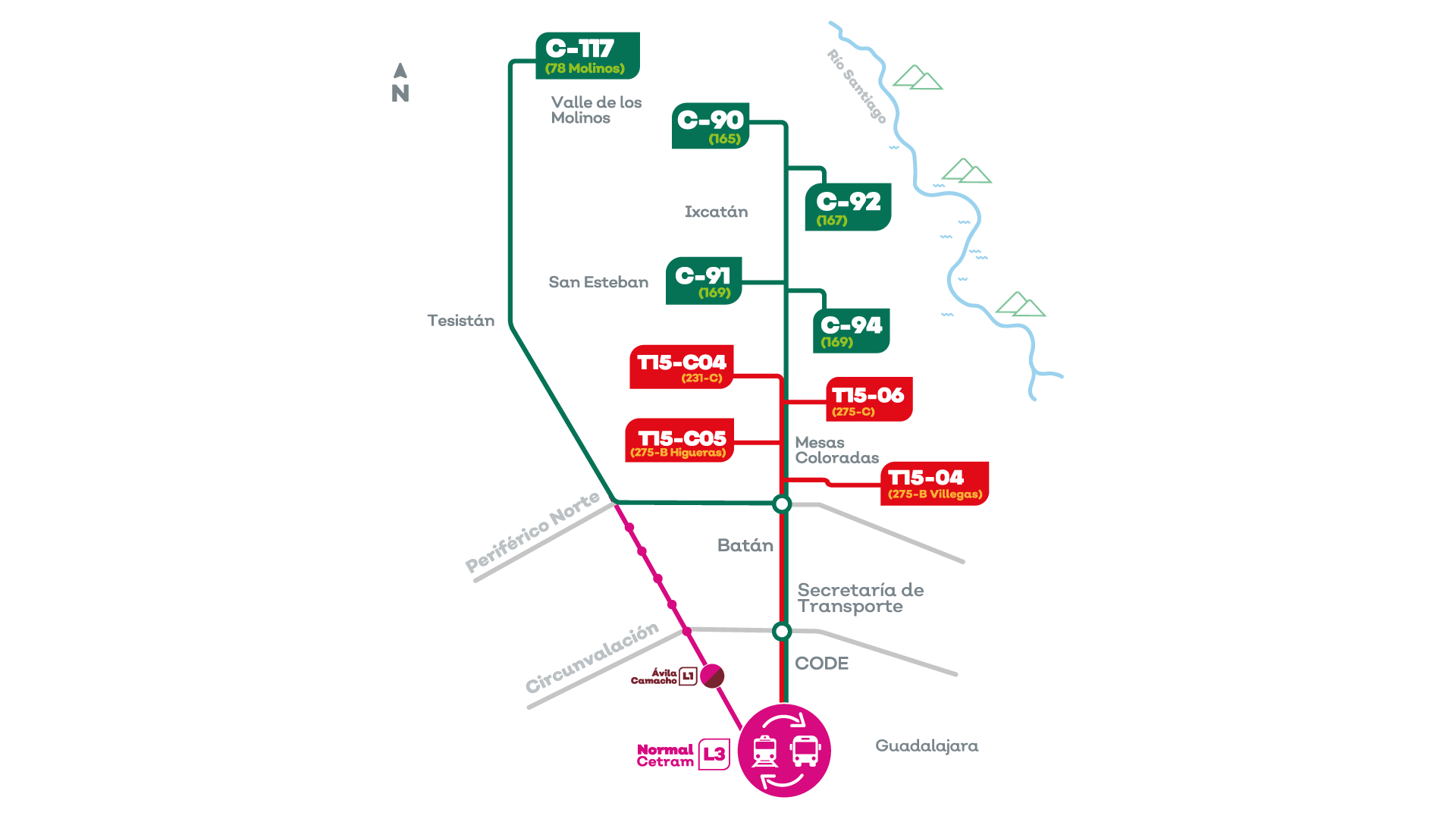 imagen de mapa web de rutas de desvios de línea 3